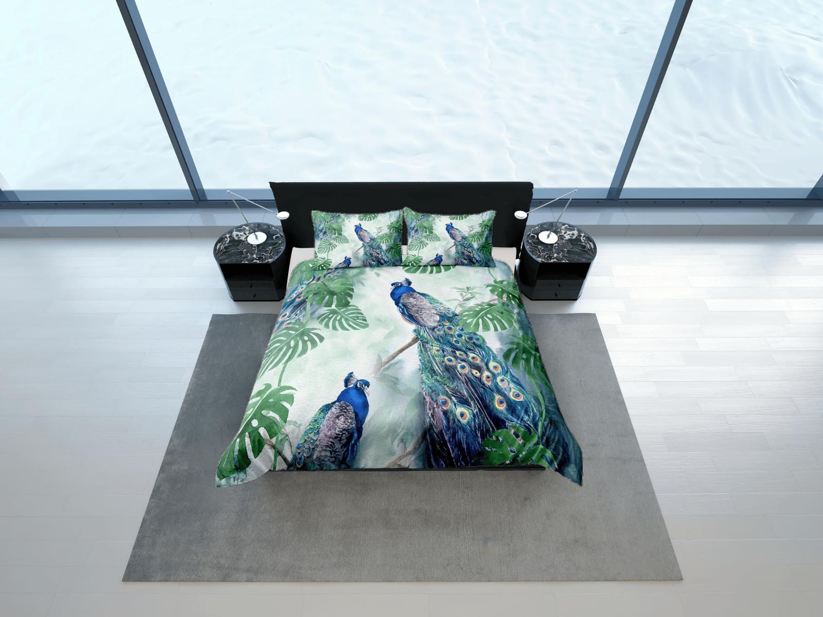 green duvet peacock decor aesthetic bedding set full, luxury duvet cover queen, king, boho duvet, designer bedding, maxima…