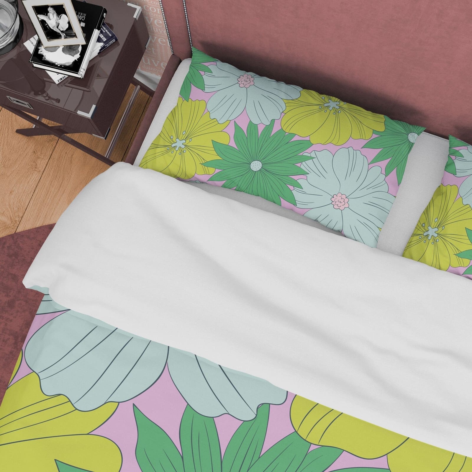 Green Flower Boho Bedding Colorful Duvet Cover Bohemian Bedroom Set, Bright Color Unique Room Decor Floral Quilt Cover, Ae…