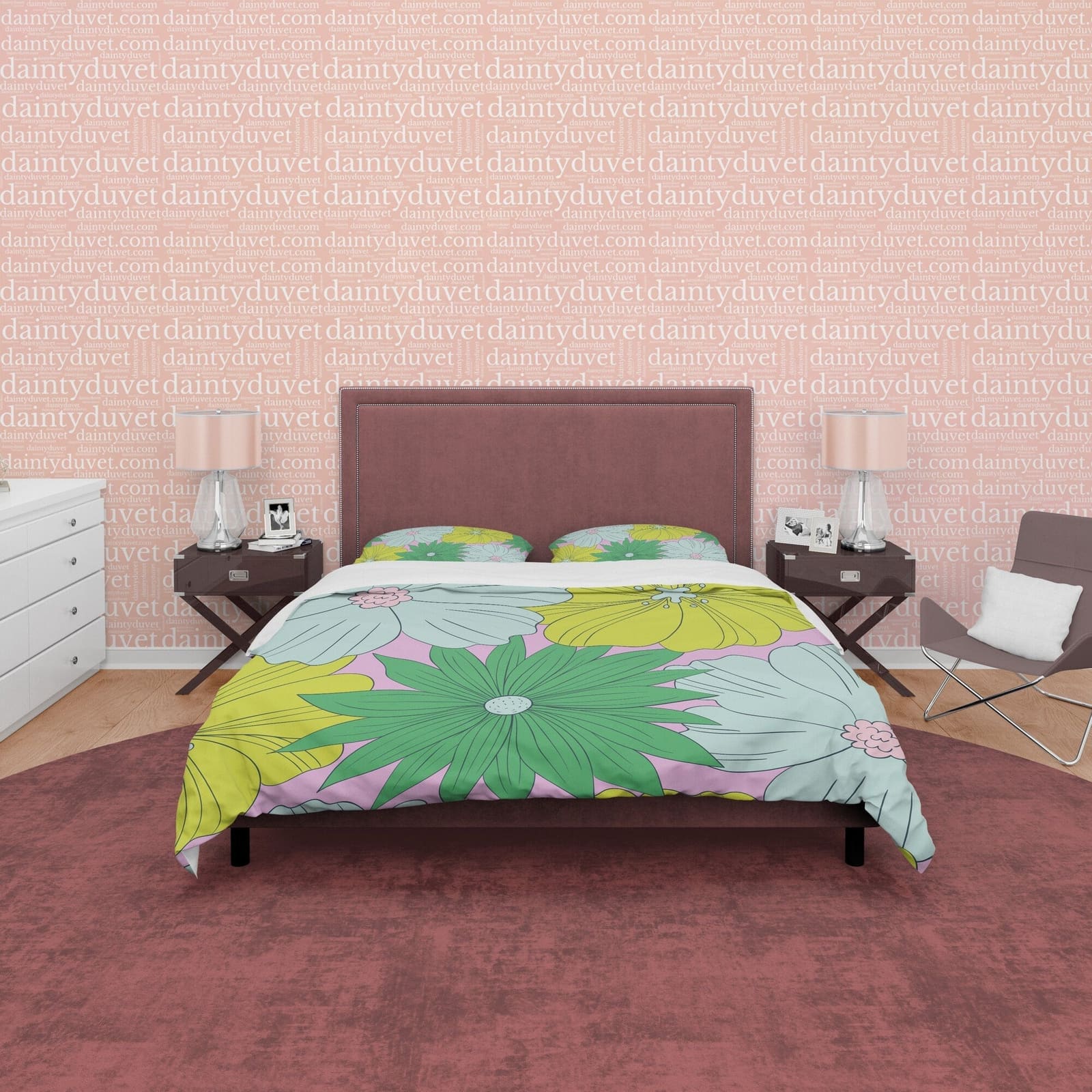 Green Flower Boho Bedding Colorful Duvet Cover Bohemian Bedroom Set, Bright Color Unique Room Decor Floral Quilt Cover, Ae…
