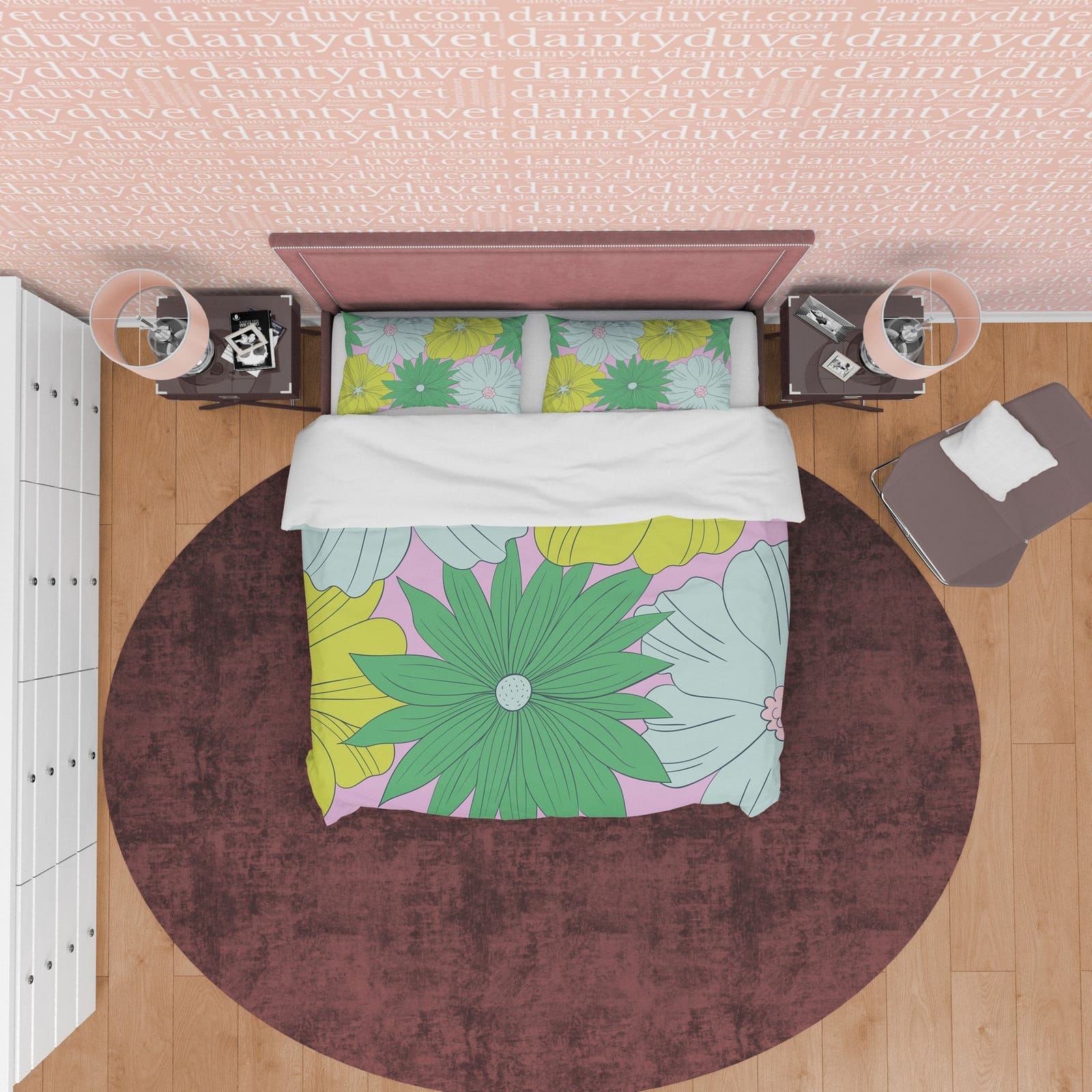 Green Flower Boho Bedding Colorful Duvet Cover Bohemian Bedroom Set, Bright Color Unique Room Decor Floral Quilt Cover, Ae…