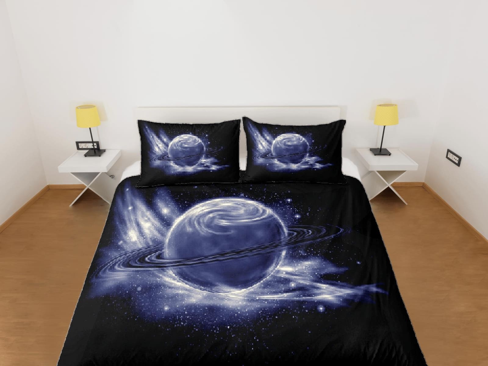 Grey planet duvet cover set, Saturn galaxy bedding, outer space bedding set full, duvet cover king, queen, dorm bedding, t…