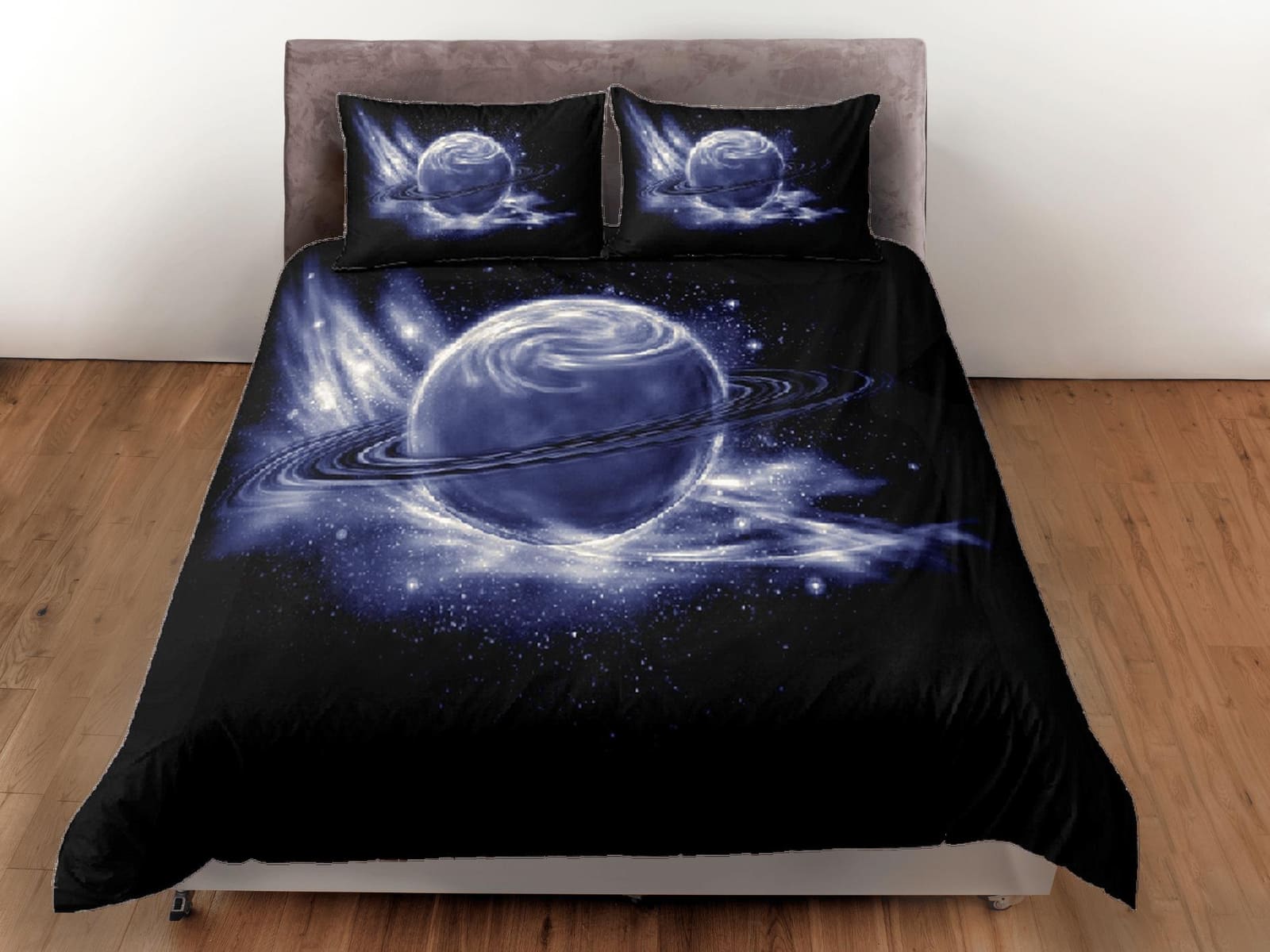Grey planet duvet cover set, Saturn galaxy bedding, outer space bedding set full, duvet cover king, queen, dorm bedding, t…