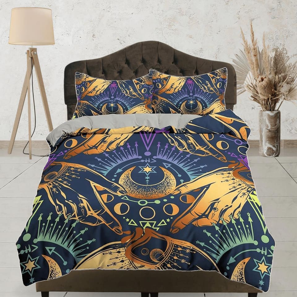Gypsy bedding moon mystical, witchy decor dorm bedding, aesthetic duvet cover, boho bedding set full king queen, astrology…