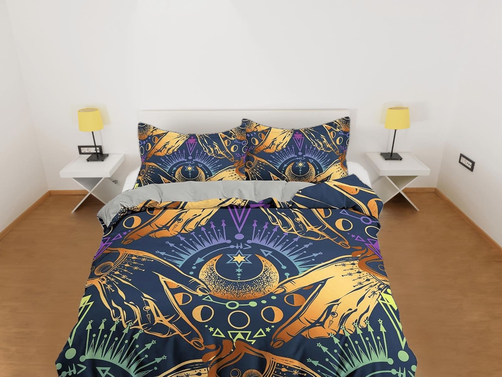 Gypsy bedding moon mystical, witchy decor dorm bedding, aesthetic duvet cover, boho bedding set full king queen, astrology…