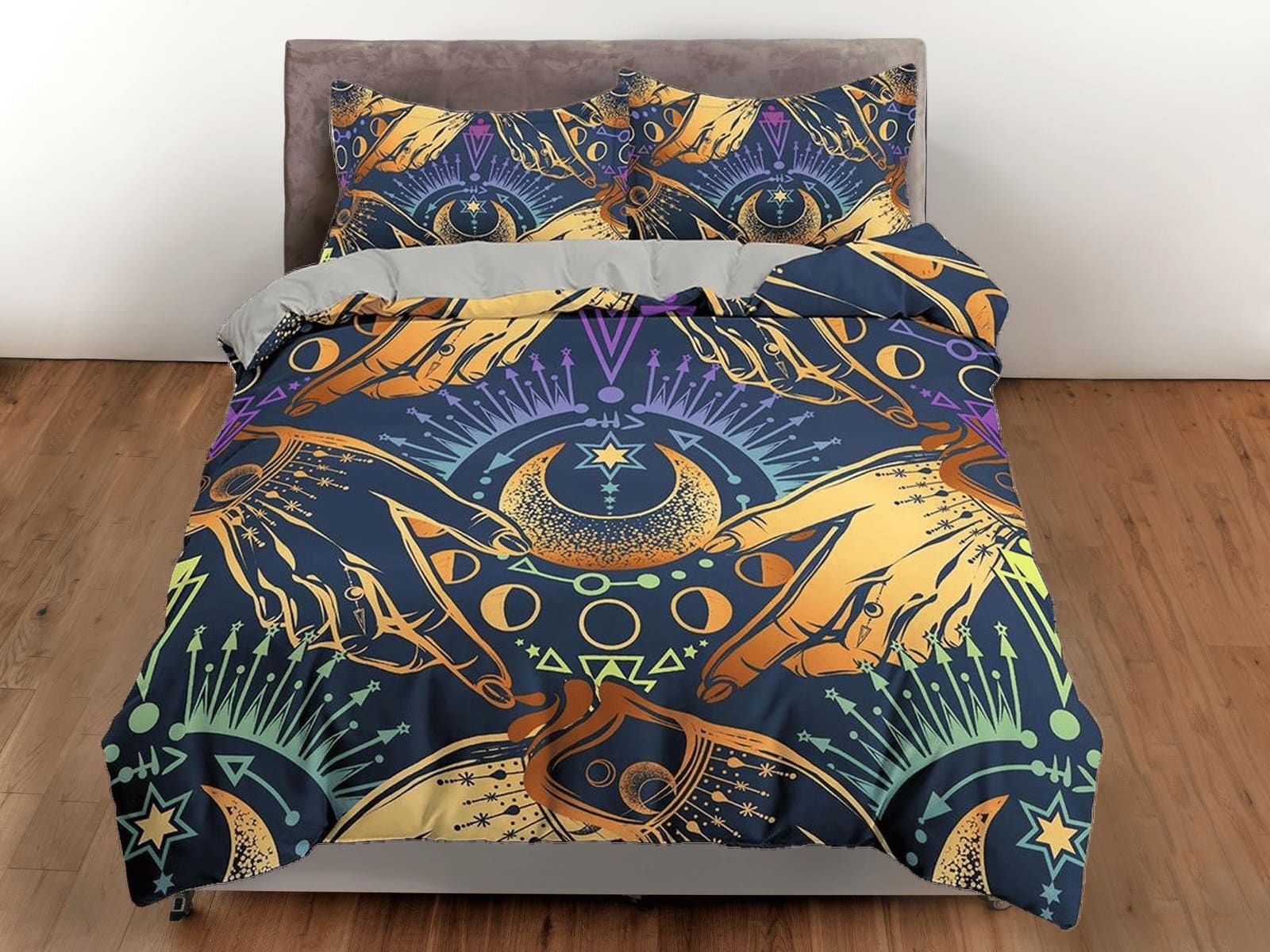 Gypsy bedding moon mystical, witchy decor dorm bedding, aesthetic duvet cover, boho bedding set full king queen, astrology…