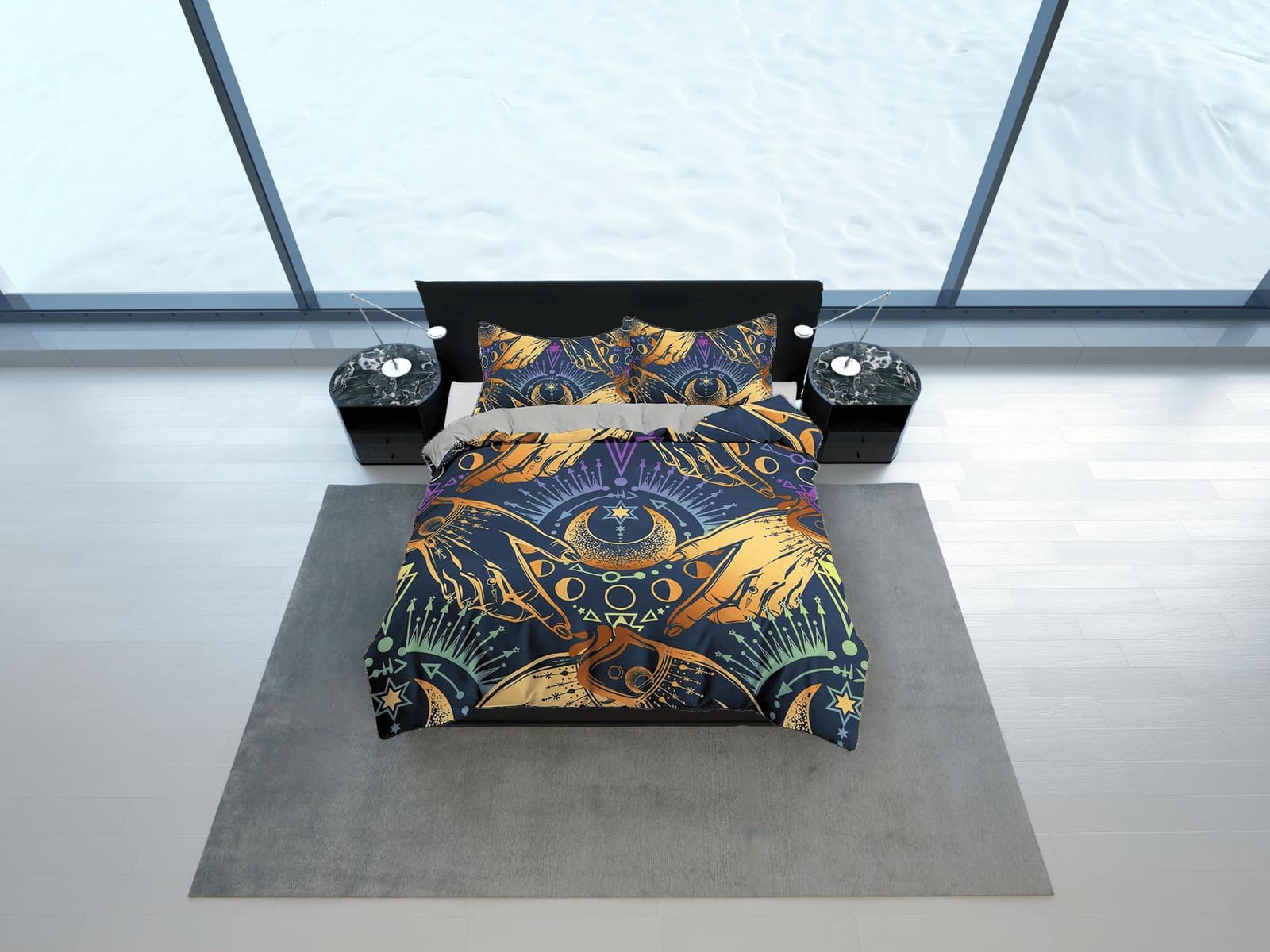 Gypsy bedding moon mystical, witchy decor dorm bedding, aesthetic duvet cover, boho bedding set full king queen, astrology…