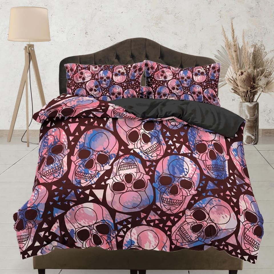 Halloween Bedding Colorful Skulls Duvet Cover Set Bedspread, Dorm Bedding with Pillowcase, Halloween Gift Teens Kids Adult…