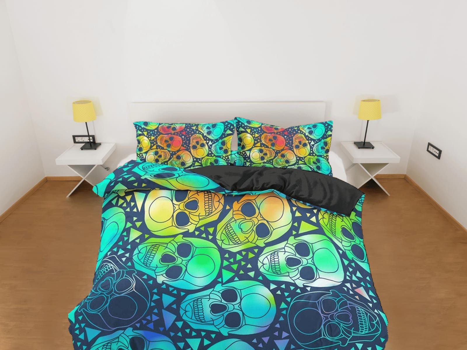 Halloween Bedding Colorful Skulls Duvet Cover Set Bedspread, Dorm Bedding with Pillowcase, Halloween Gift Teens Kids Adult…