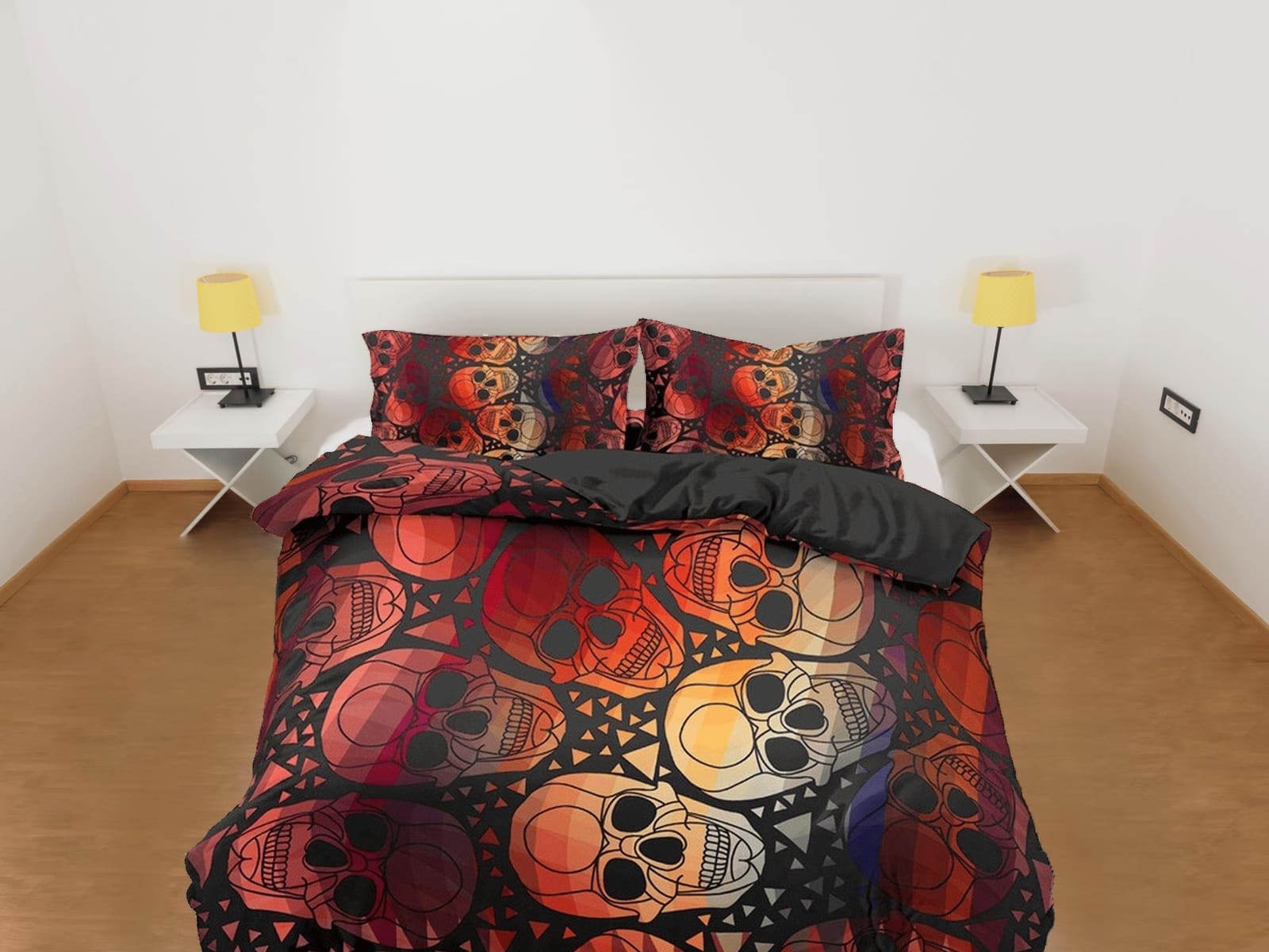 Halloween Bedding Colorful Skulls Duvet Cover Set Bedspread, Dorm Bedding with Pillowcase, Halloween Gift Teens Kids Adult…