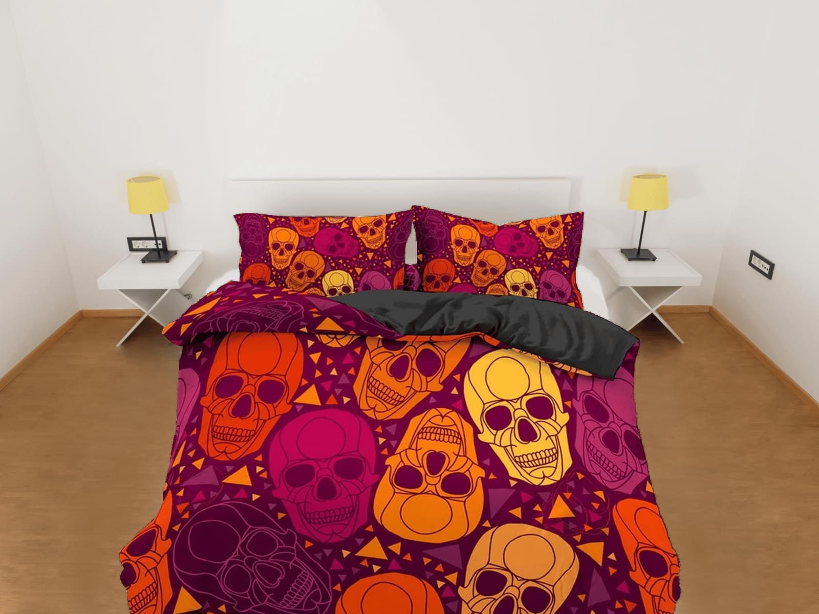 Halloween Bedding Colorful Skulls Duvet Cover Set Bedspread, Dorm Bedding with Pillowcase, Halloween Gift Teens Kids Adult…