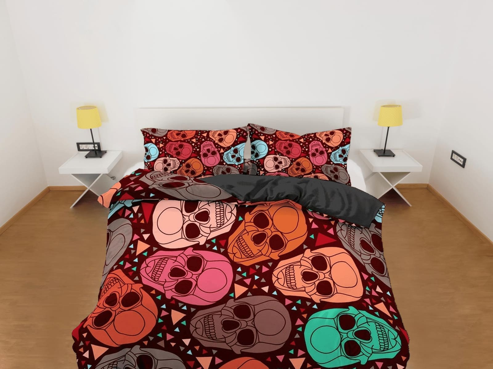 Halloween Bedding Colorful Skulls Duvet Cover Set Bedspread, Dorm Bedding with Pillowcase, Halloween Gift Teens Kids Adult…