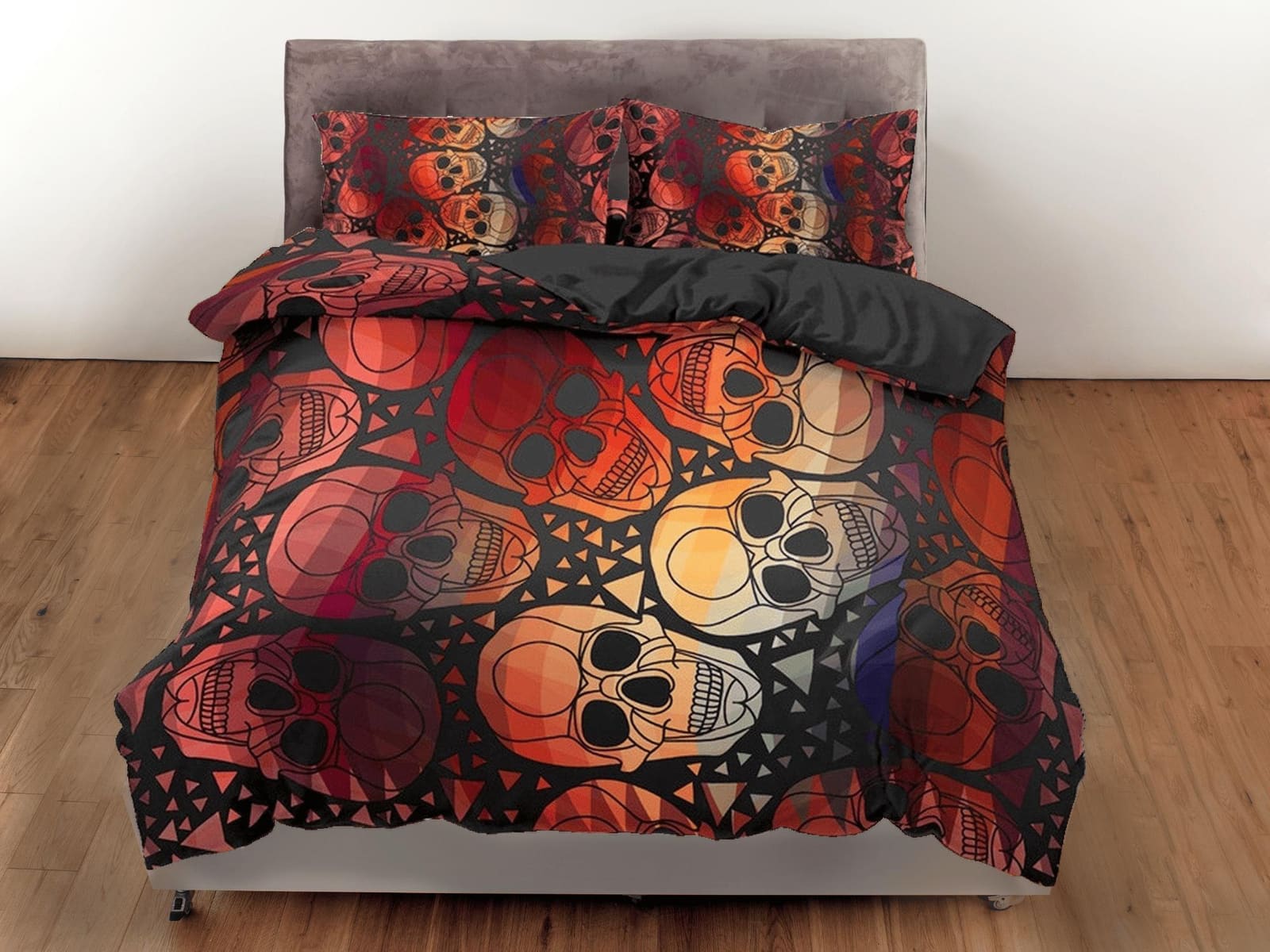 Halloween Bedding Colorful Skulls Duvet Cover Set Bedspread, Dorm Bedding with Pillowcase, Halloween Gift Teens Kids Adult…