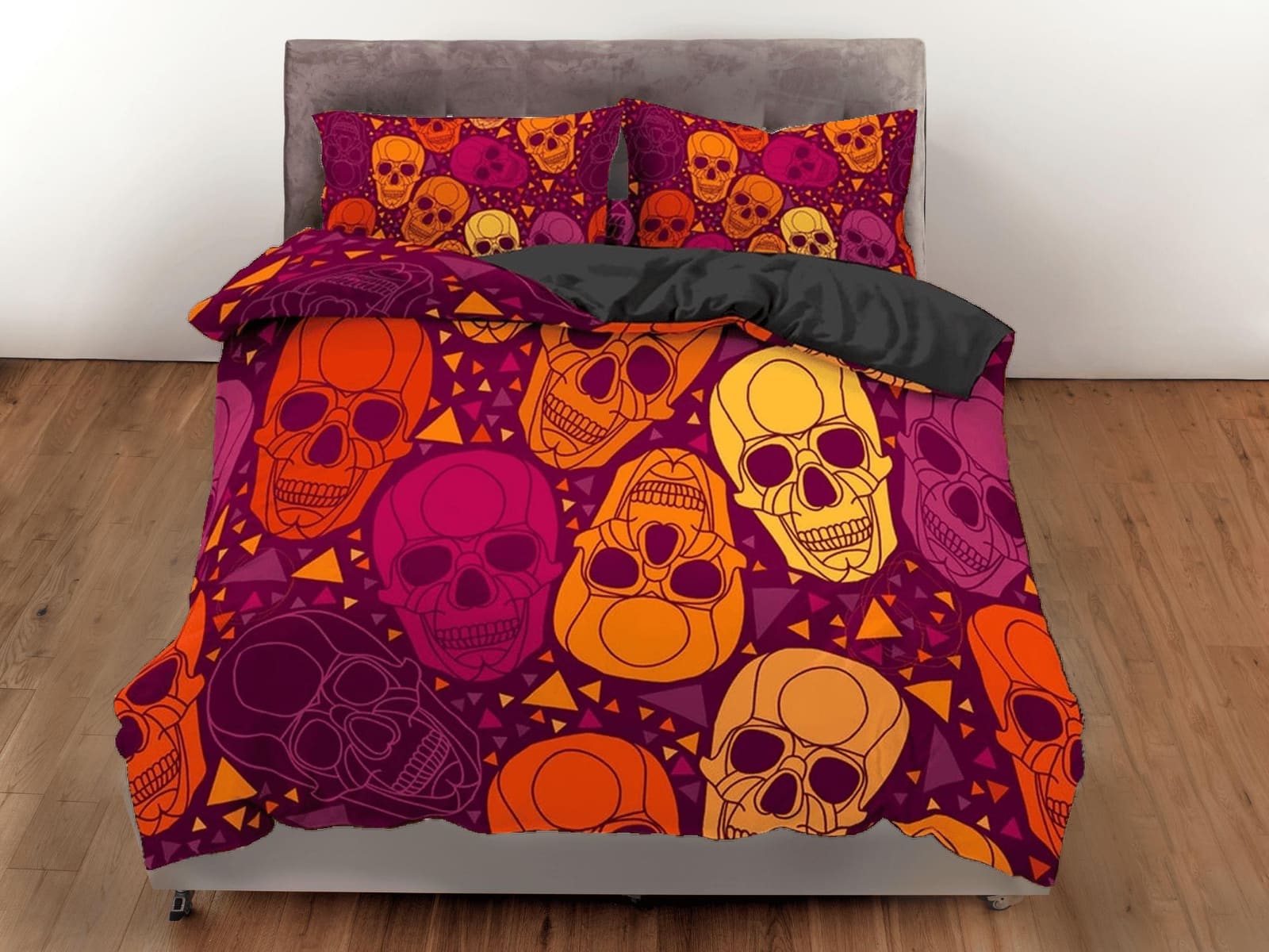 Halloween Bedding Colorful Skulls Duvet Cover Set Bedspread, Dorm Bedding with Pillowcase, Halloween Gift Teens Kids Adult…
