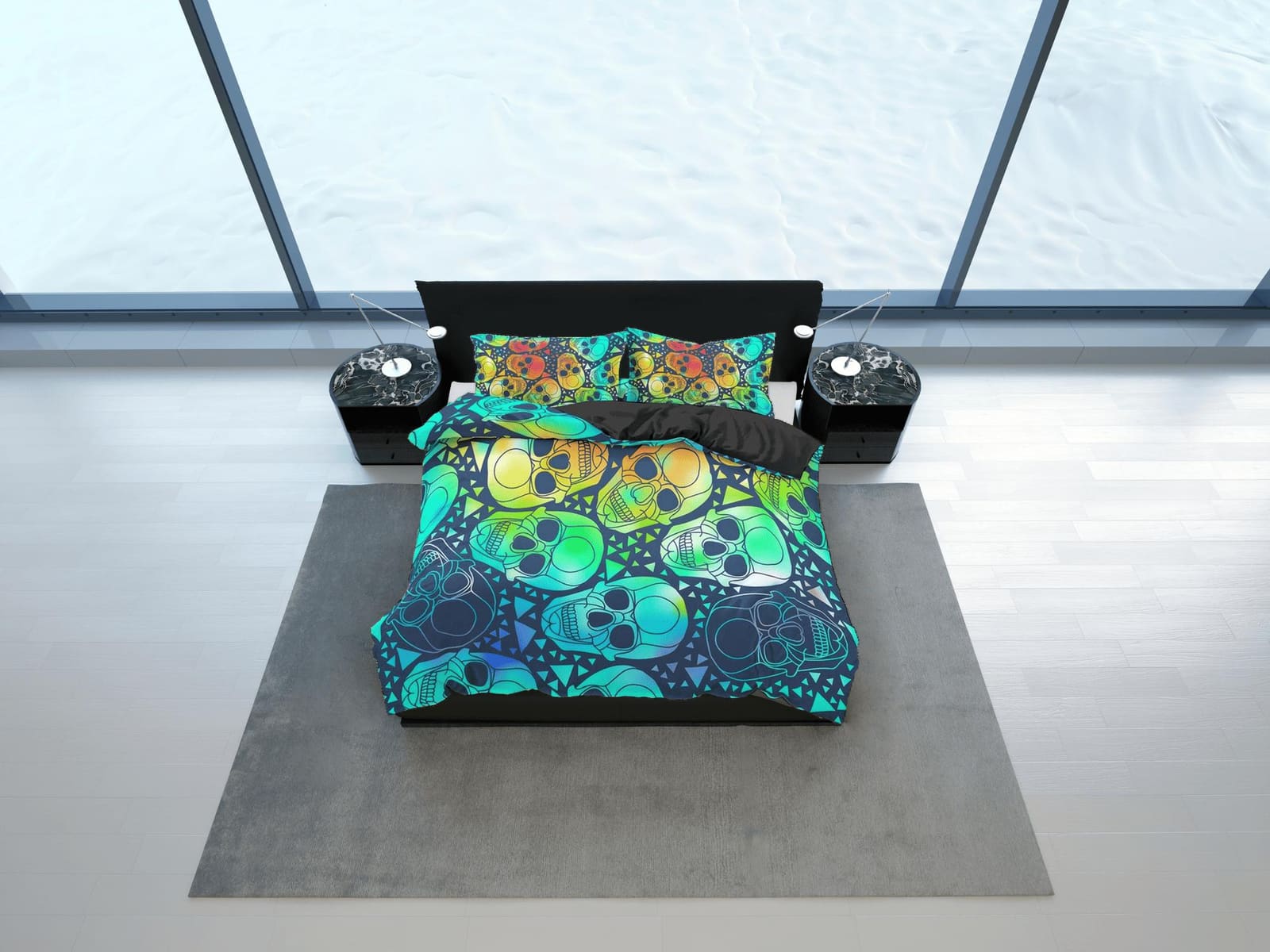 Halloween Bedding Colorful Skulls Duvet Cover Set Bedspread, Dorm Bedding with Pillowcase, Halloween Gift Teens Kids Adult…
