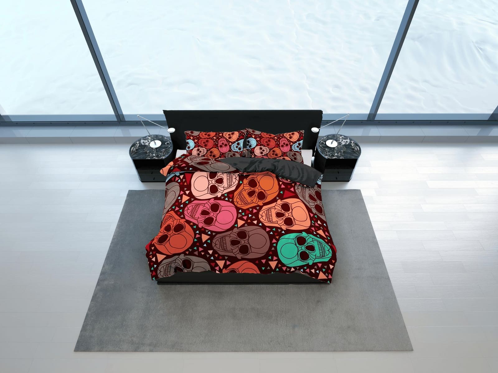 Halloween Bedding Colorful Skulls Duvet Cover Set Bedspread, Dorm Bedding with Pillowcase, Halloween Gift Teens Kids Adult…