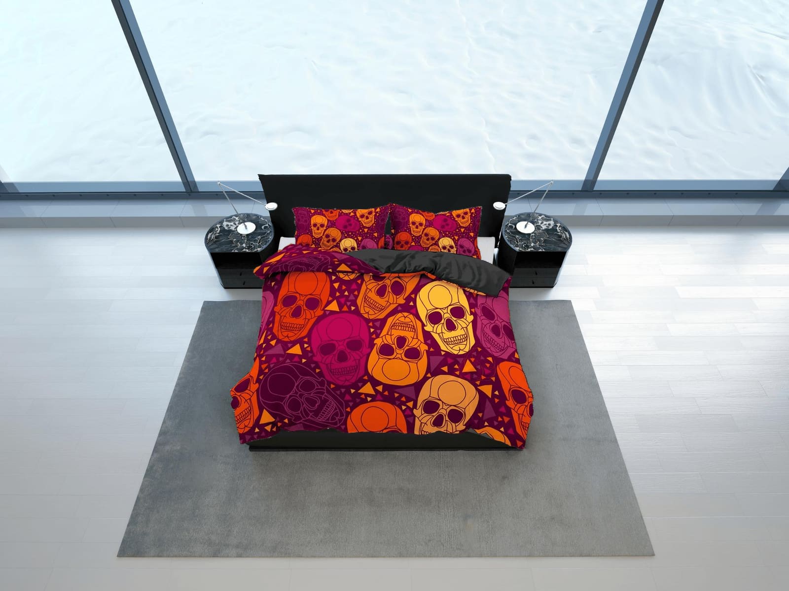 Halloween Bedding Colorful Skulls Duvet Cover Set Bedspread, Dorm Bedding with Pillowcase, Halloween Gift Teens Kids Adult…