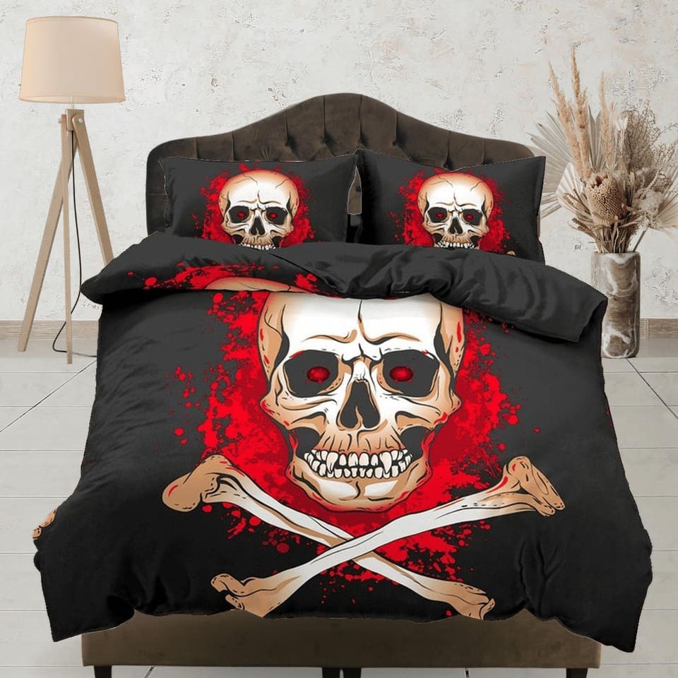 Halloween Bedding Flaming Skull Black Duvet Cover Set Bedspread, Dorm Bedding with Pillowcase, Halloween Gift Teens Kids A…