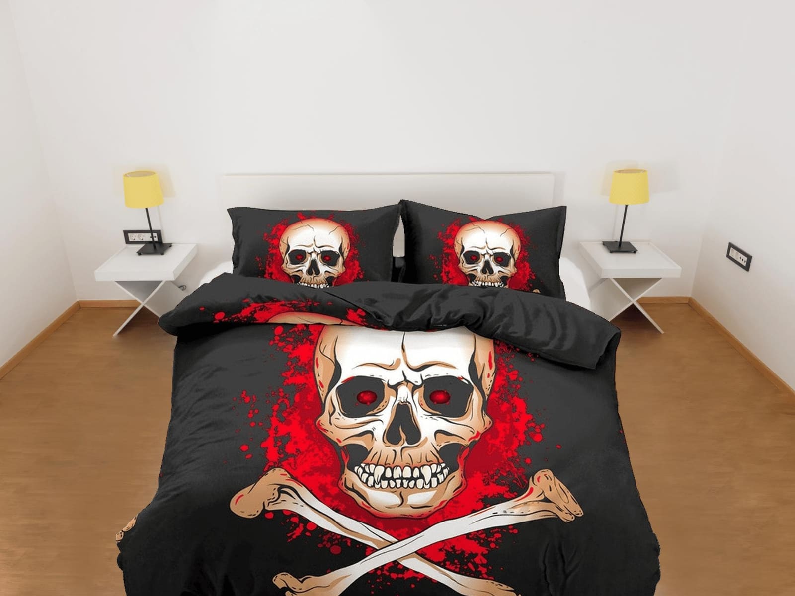 Halloween Bedding Flaming Skull Black Duvet Cover Set Bedspread, Dorm Bedding with Pillowcase, Halloween Gift Teens Kids A…