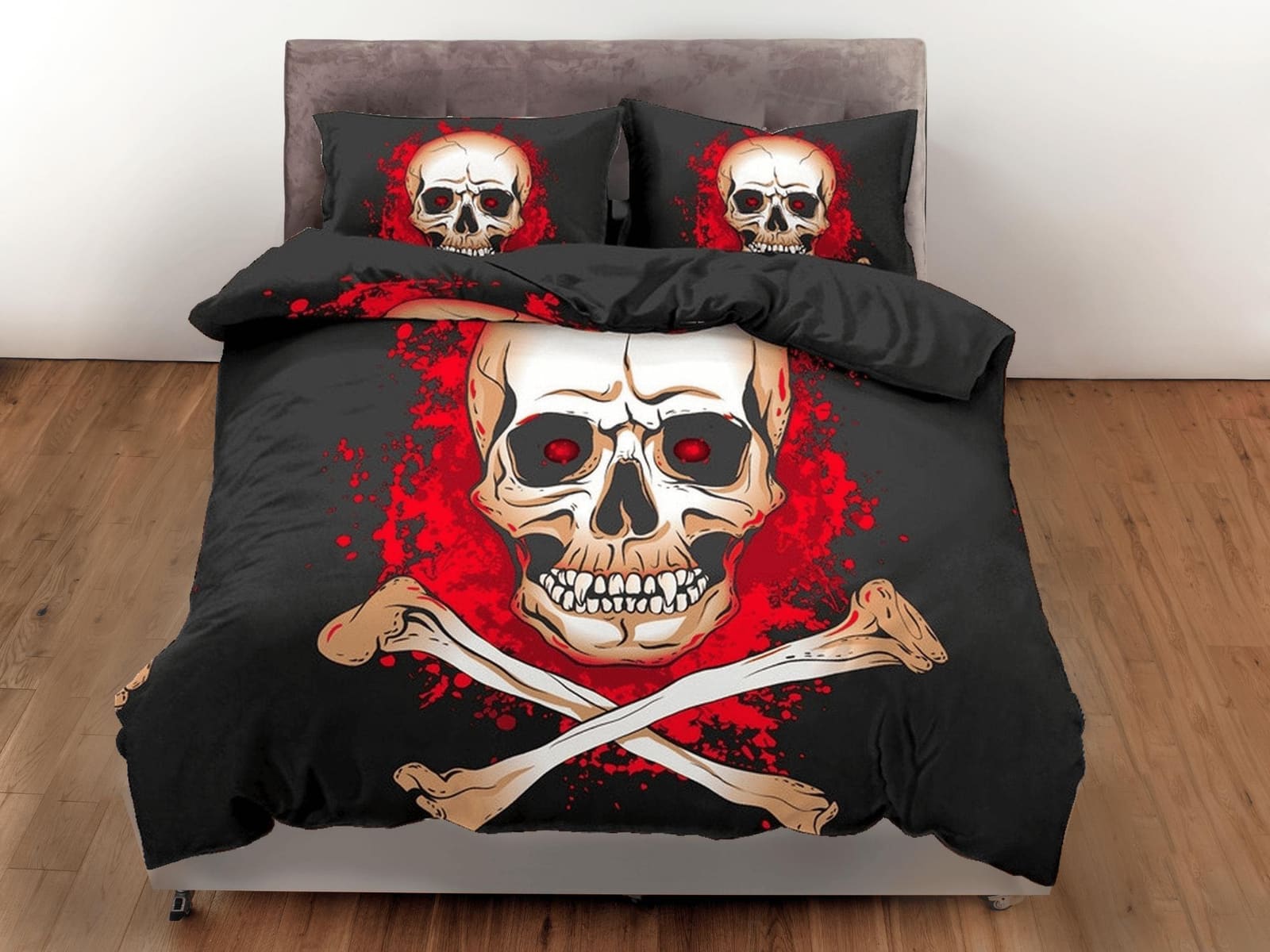 Halloween Bedding Flaming Skull Black Duvet Cover Set Bedspread, Dorm Bedding with Pillowcase, Halloween Gift Teens Kids A…