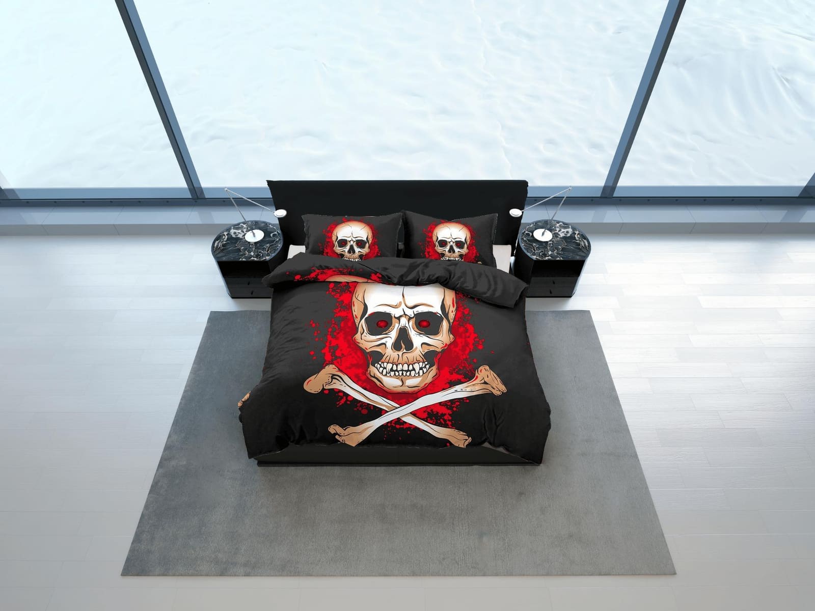 Halloween Bedding Flaming Skull Black Duvet Cover Set Bedspread, Dorm Bedding with Pillowcase, Halloween Gift Teens Kids A…