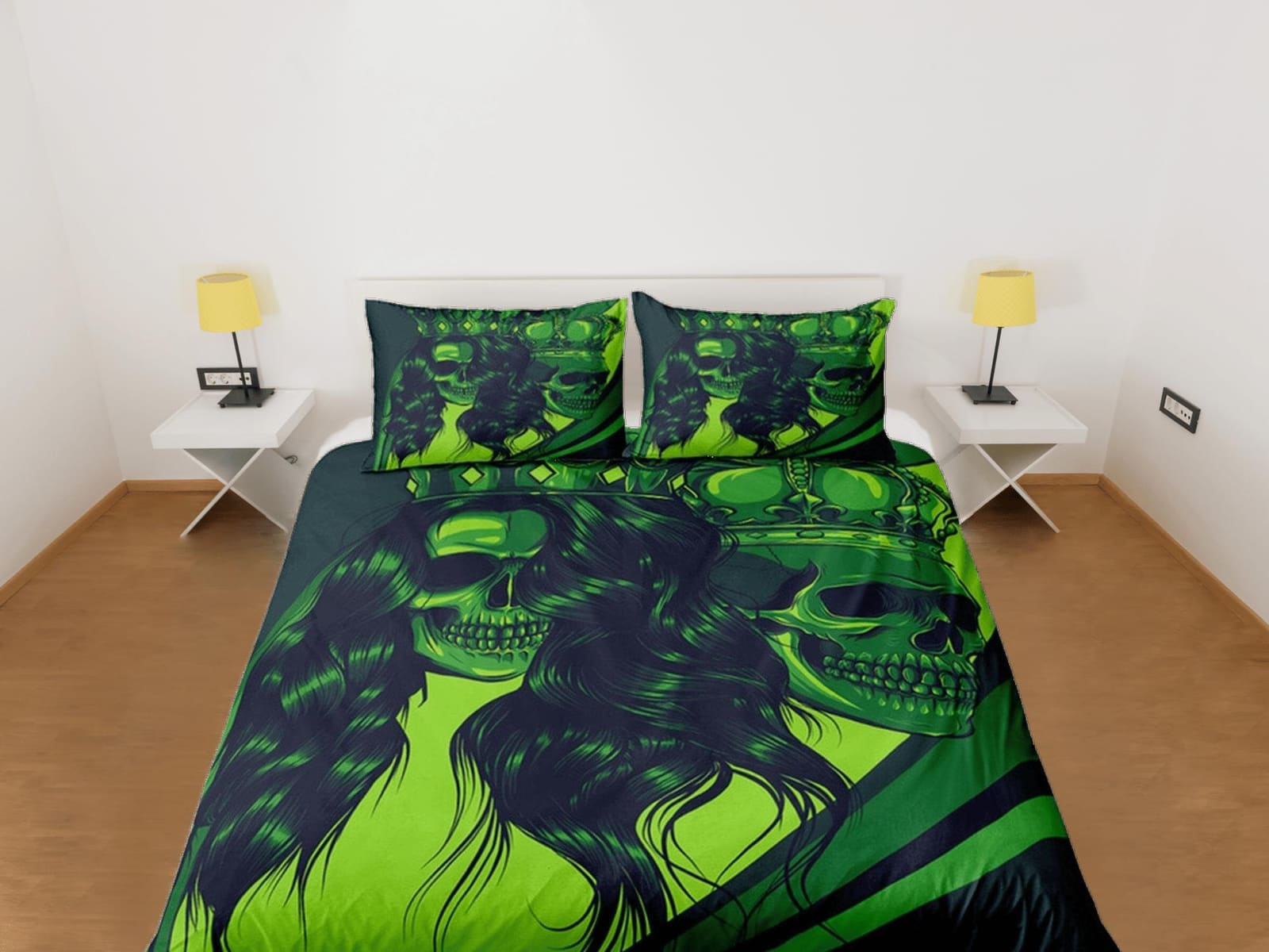 Halloween Bedding Gangster Skull Green Duvet Cover Set Bedspread, Dorm Bedding with Pillowcase, Halloween Gift Teens Kids…