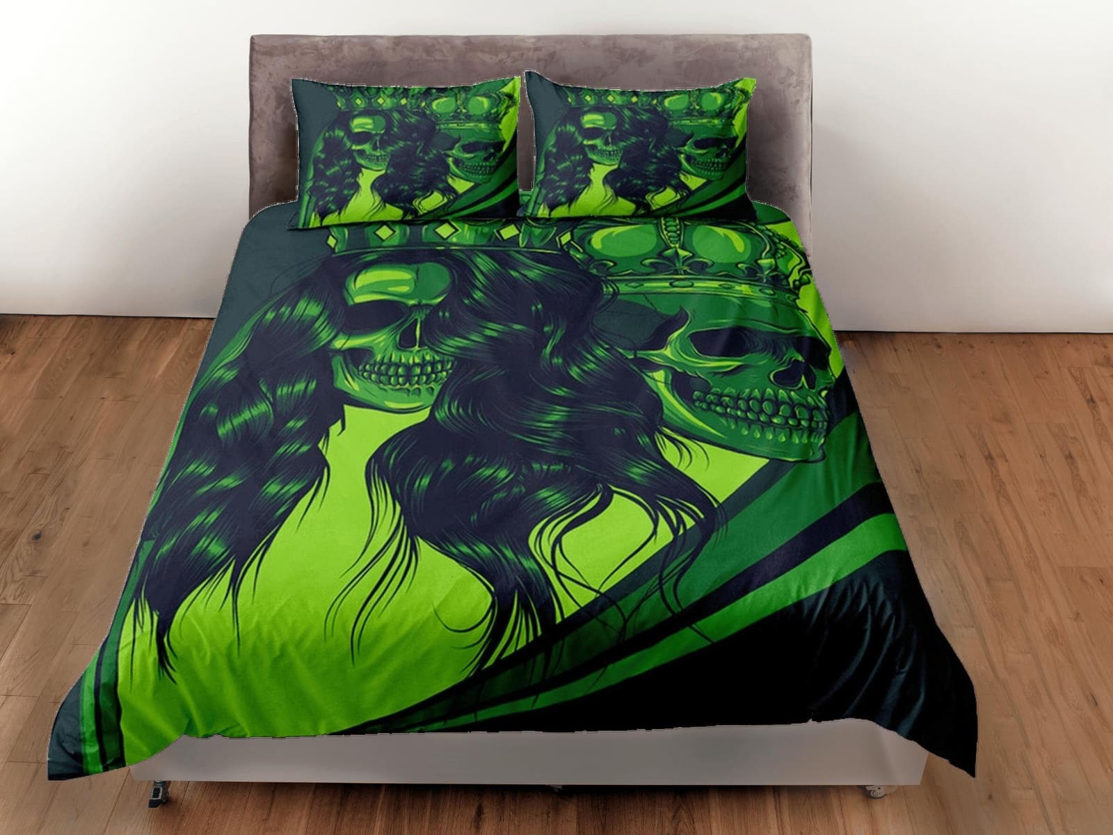 Halloween Bedding Gangster Skull Green Duvet Cover Set Bedspread, Dorm Bedding with Pillowcase, Halloween Gift Teens Kids…