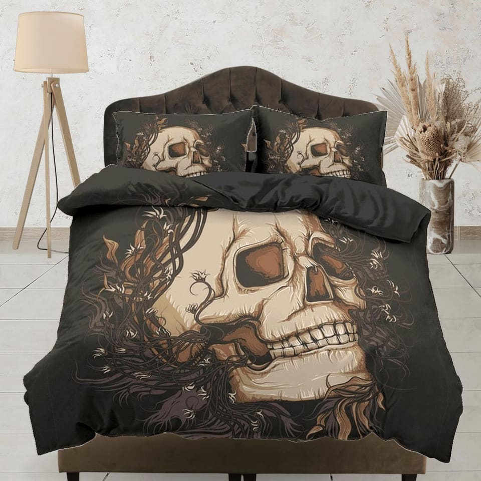 Halloween Bedding Skull Black Duvet Cover Set Bedspread, Dorm Bedding with Pillowcase, Halloween Gift Teens Kids Adults, H…