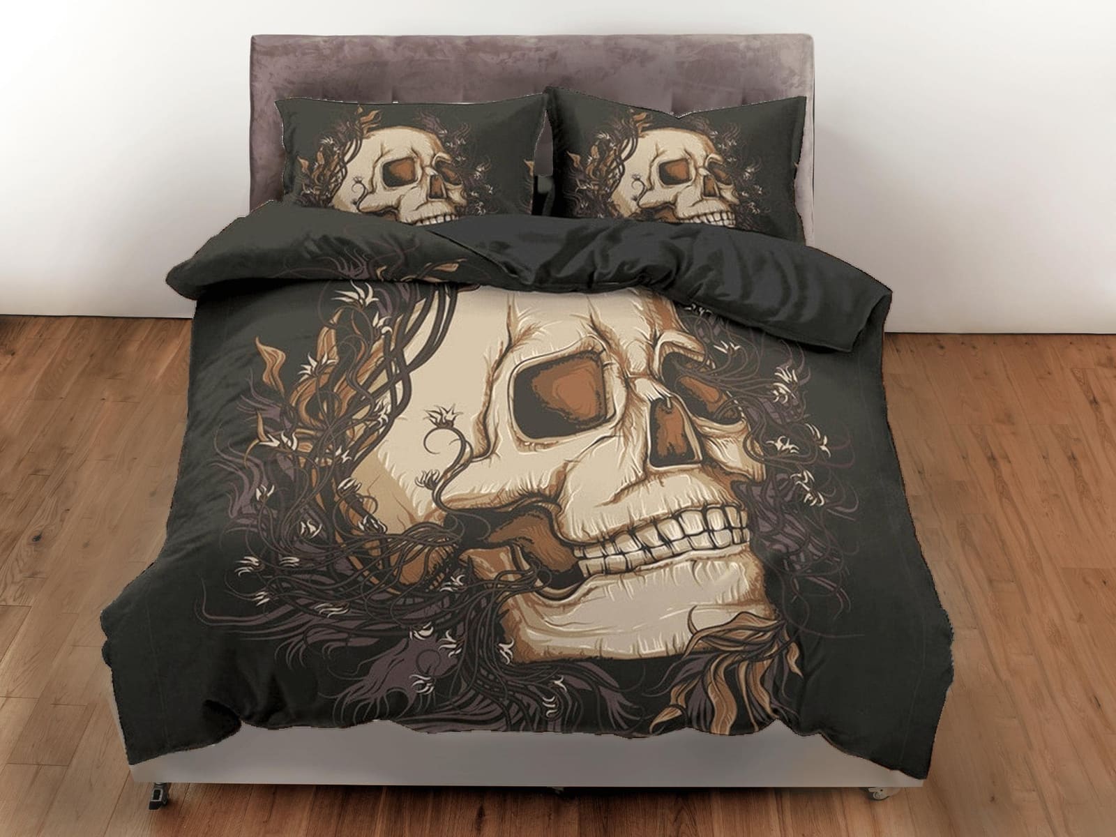 Halloween Bedding Skull Black Duvet Cover Set Bedspread, Dorm Bedding with Pillowcase, Halloween Gift Teens Kids Adults, H…
