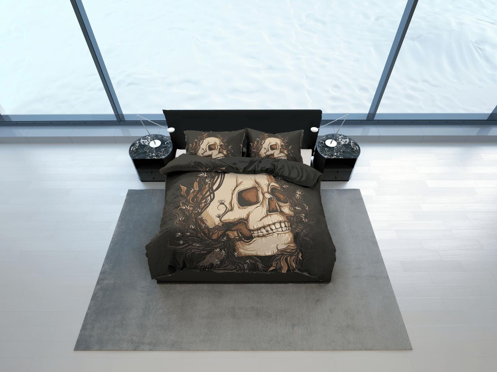 Halloween Bedding Skull Black Duvet Cover Set Bedspread, Dorm Bedding with Pillowcase, Halloween Gift Teens Kids Adults, H…