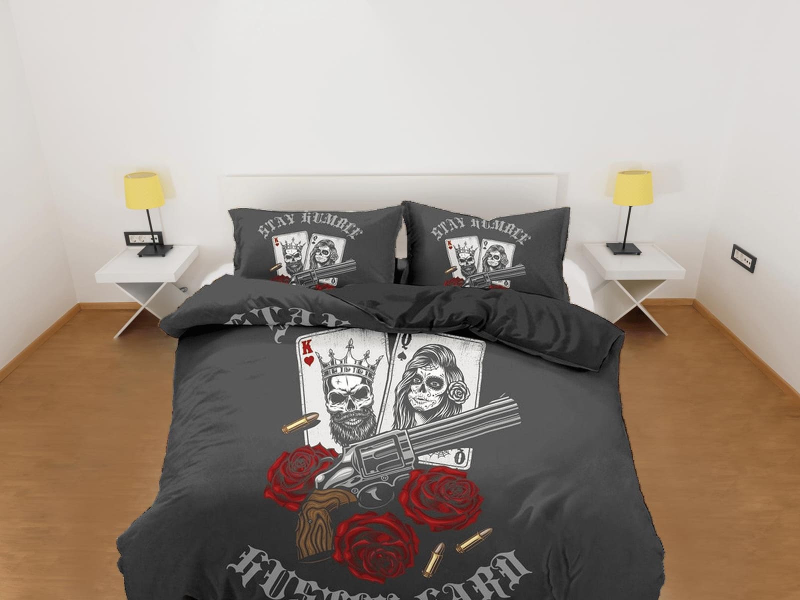 Halloween Bedding Skull Guns Roses Black Duvet Cover Set Gangster Bedspread Dorm Bedding, Pillowcase Comforter Cover, Hall…