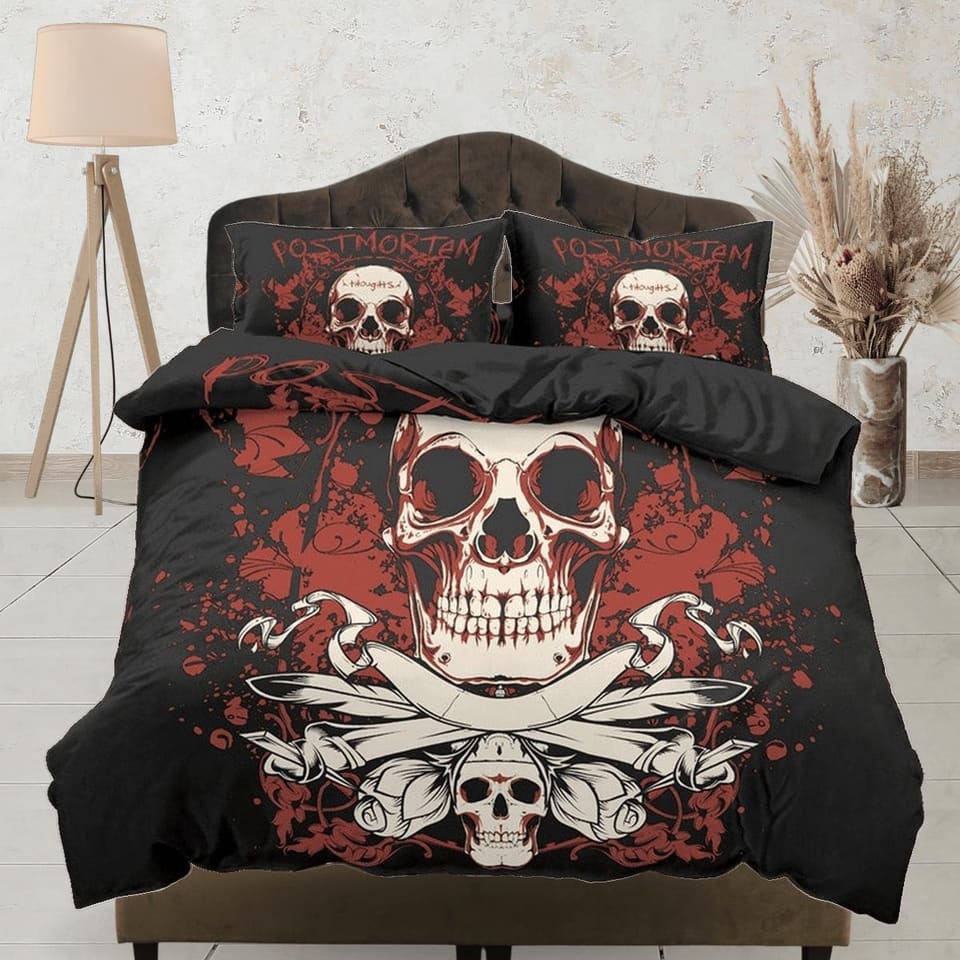 Halloween Bedding Skull in Flames Black Duvet Cover Set Bedspread, Dorm Bedding with Pillowcase, Halloween Gift Teens Kids…