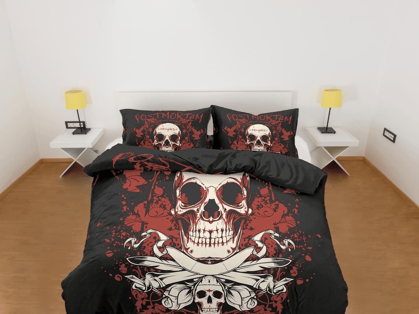 Halloween Bedding Skull in Flames Black Duvet Cover Set Bedspread, Dorm Bedding with Pillowcase, Halloween Gift Teens Kids…