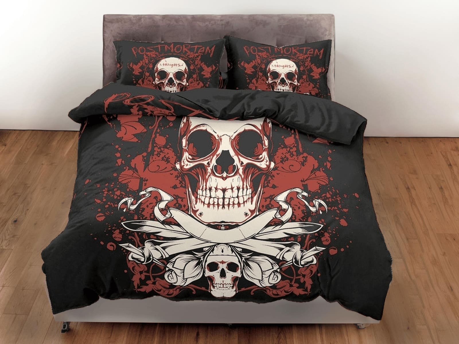Halloween Bedding Skull in Flames Black Duvet Cover Set Bedspread, Dorm Bedding with Pillowcase, Halloween Gift Teens Kids…