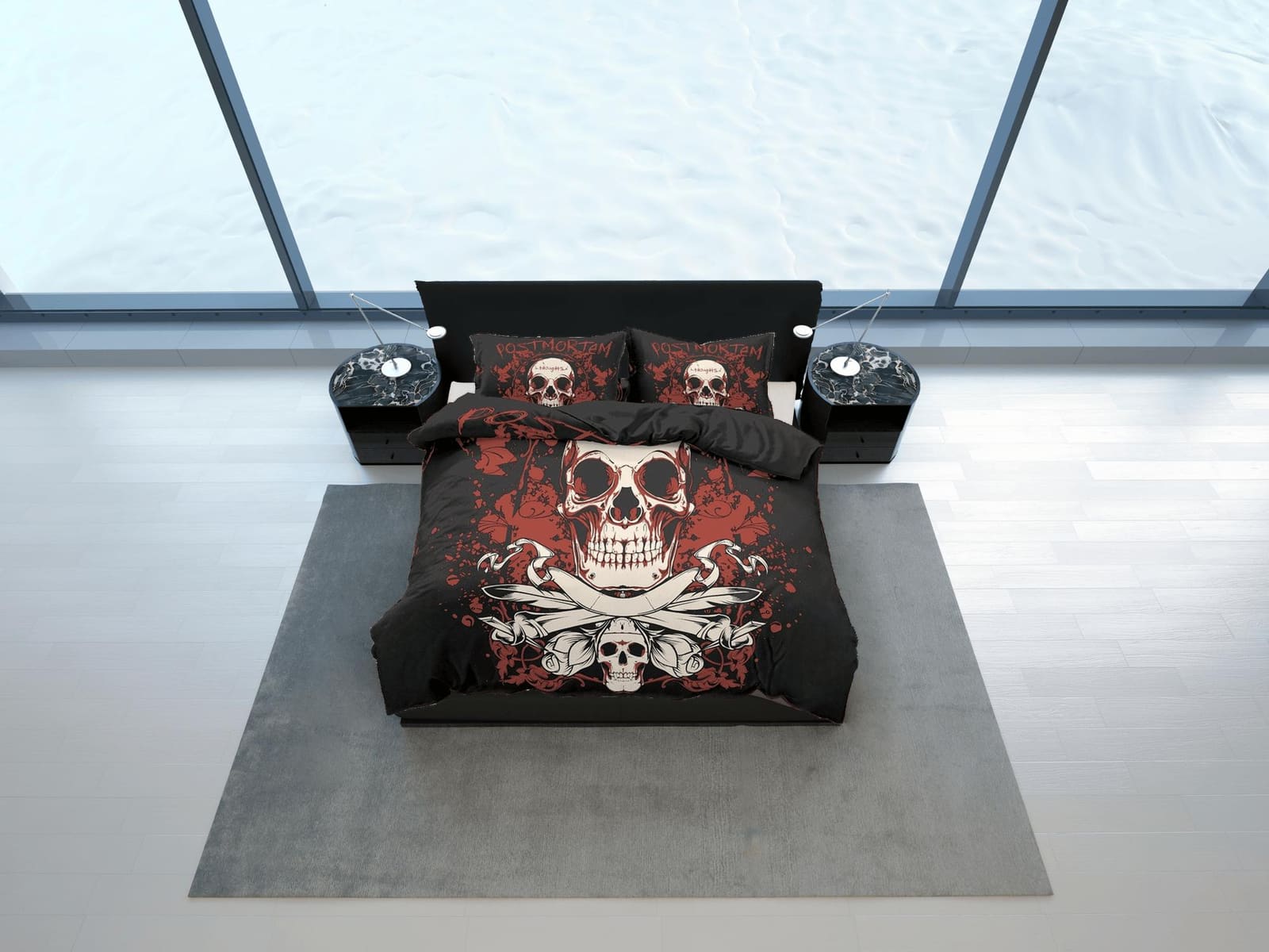 Halloween Bedding Skull in Flames Black Duvet Cover Set Bedspread, Dorm Bedding with Pillowcase, Halloween Gift Teens Kids…