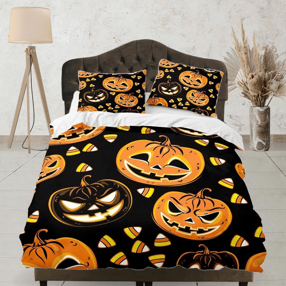 Halloween pumpkin bedding set full & pillowcase, black duvet cover dorm bedding, halloween decor, nursery toddler bedding,…