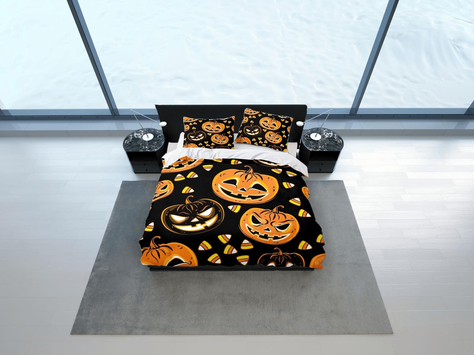 Halloween pumpkin bedding set full & pillowcase, black duvet cover dorm bedding, halloween decor, nursery toddler bedding,…