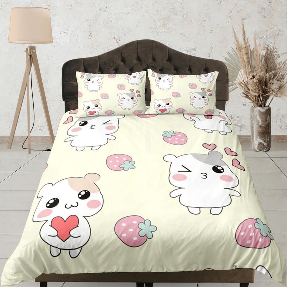 Hamster Anime Duvet Cover Set Cute Bedspread, Kawaii Dorm Bedding Single with Pillowcase, Comforter Cover Twin