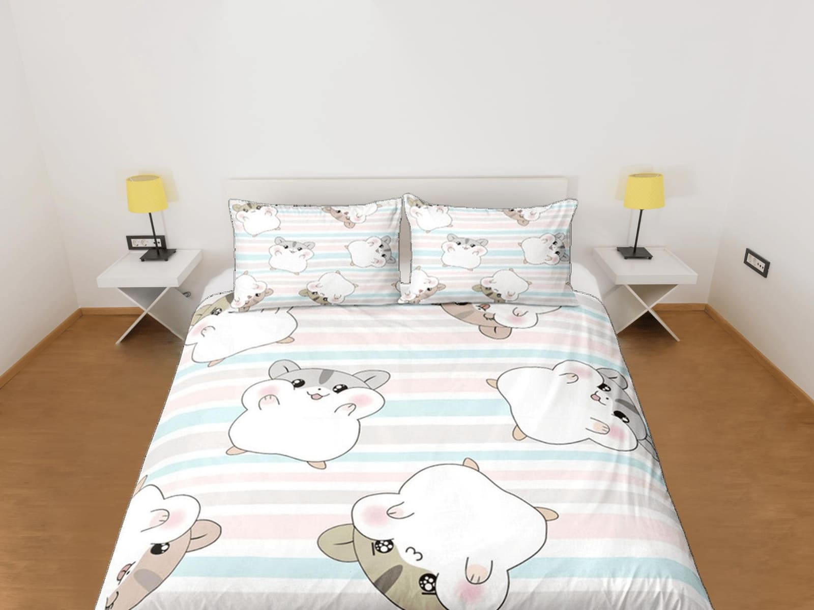 Hamster Anime Duvet Cover Set Cute Bedspread, Kawaii Dorm Bedding Single with Pillowcase, Comforter Cover Twin