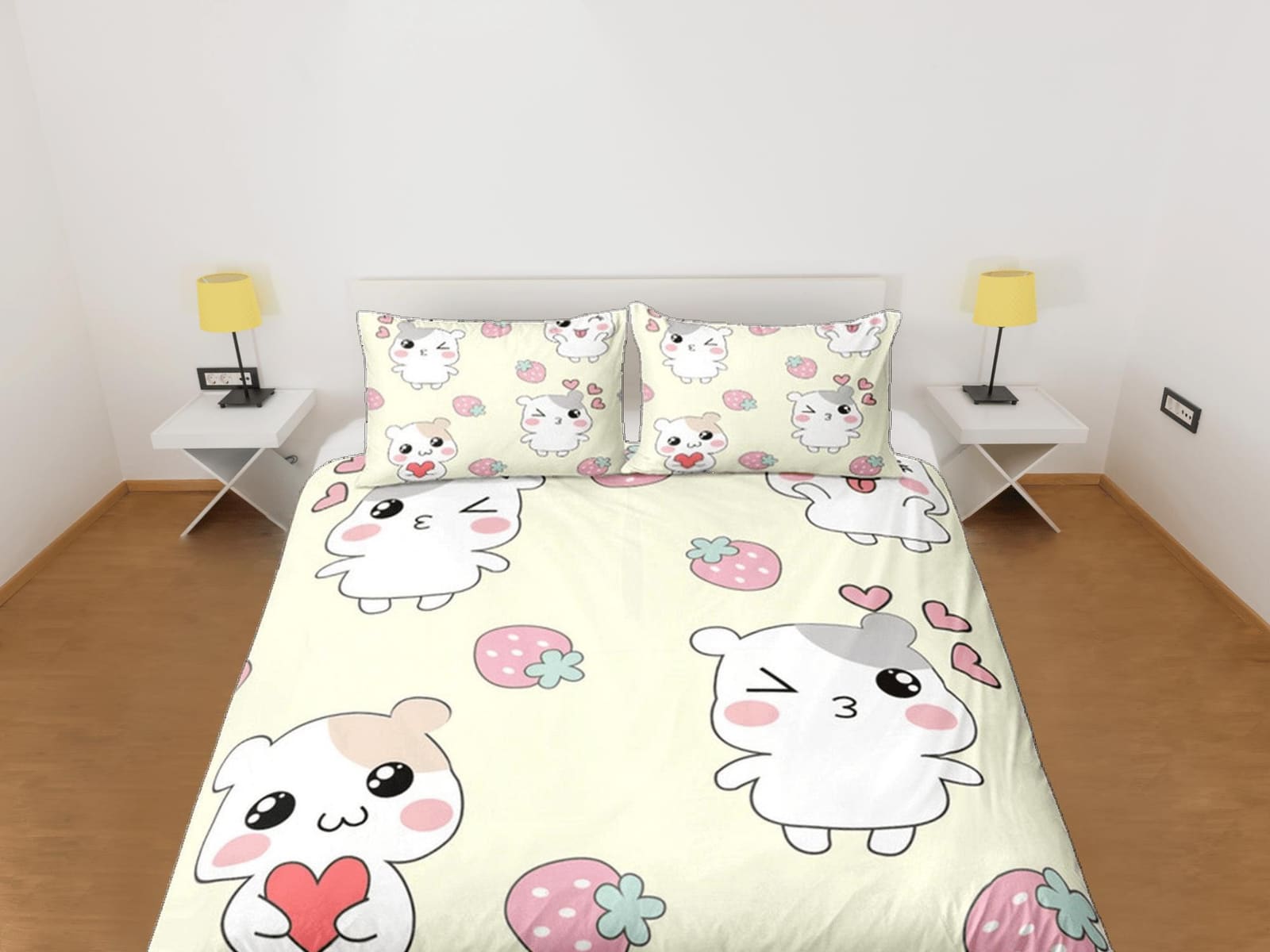 Hamster Anime Duvet Cover Set Cute Bedspread, Kawaii Dorm Bedding Single with Pillowcase, Comforter Cover Twin