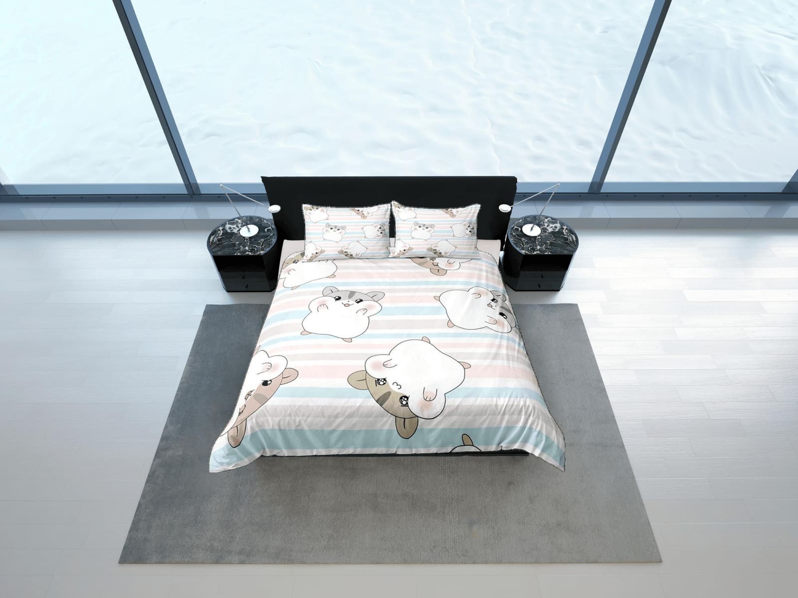 Hamster Anime Duvet Cover Set Cute Bedspread, Kawaii Dorm Bedding Single with Pillowcase, Comforter Cover Twin