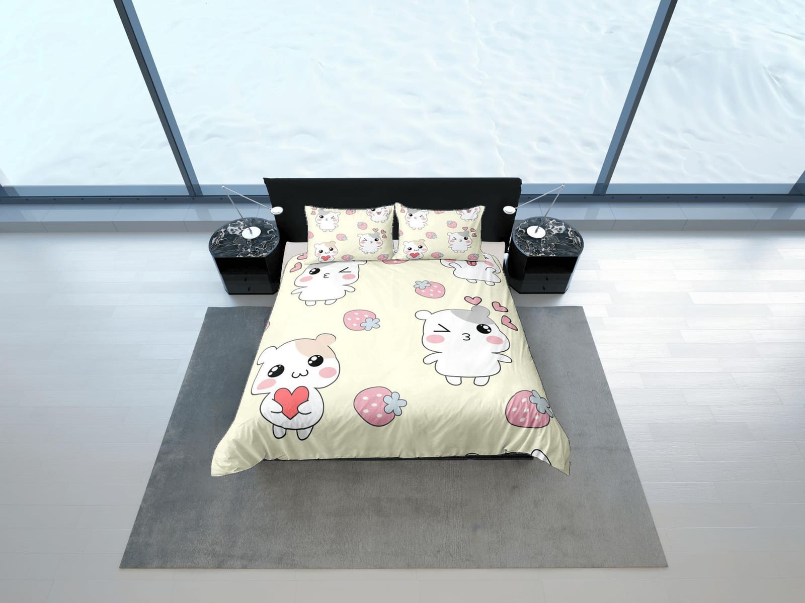 Hamster Anime Duvet Cover Set Cute Bedspread, Kawaii Dorm Bedding Single with Pillowcase, Comforter Cover Twin