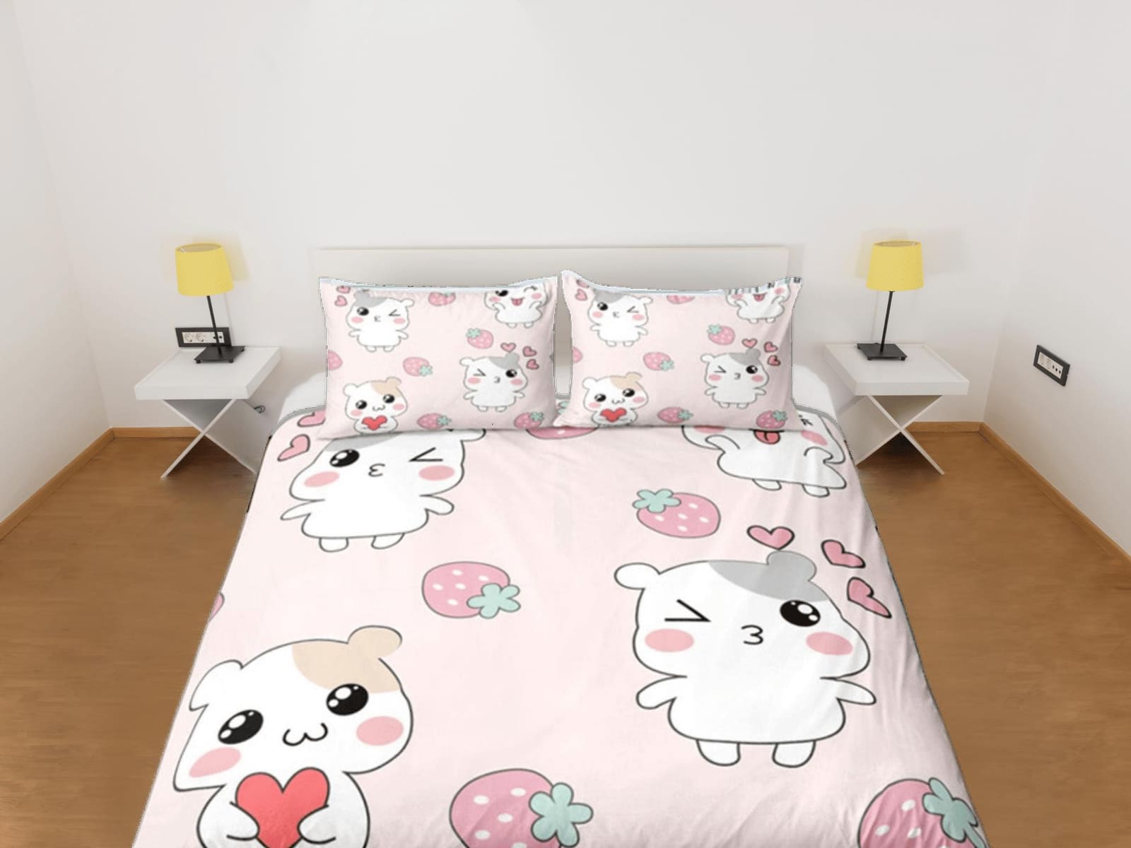 Hamster Anime Duvet Cover Set Cute Bedspread, Kawaii Dorm Bedding with Pillowcase