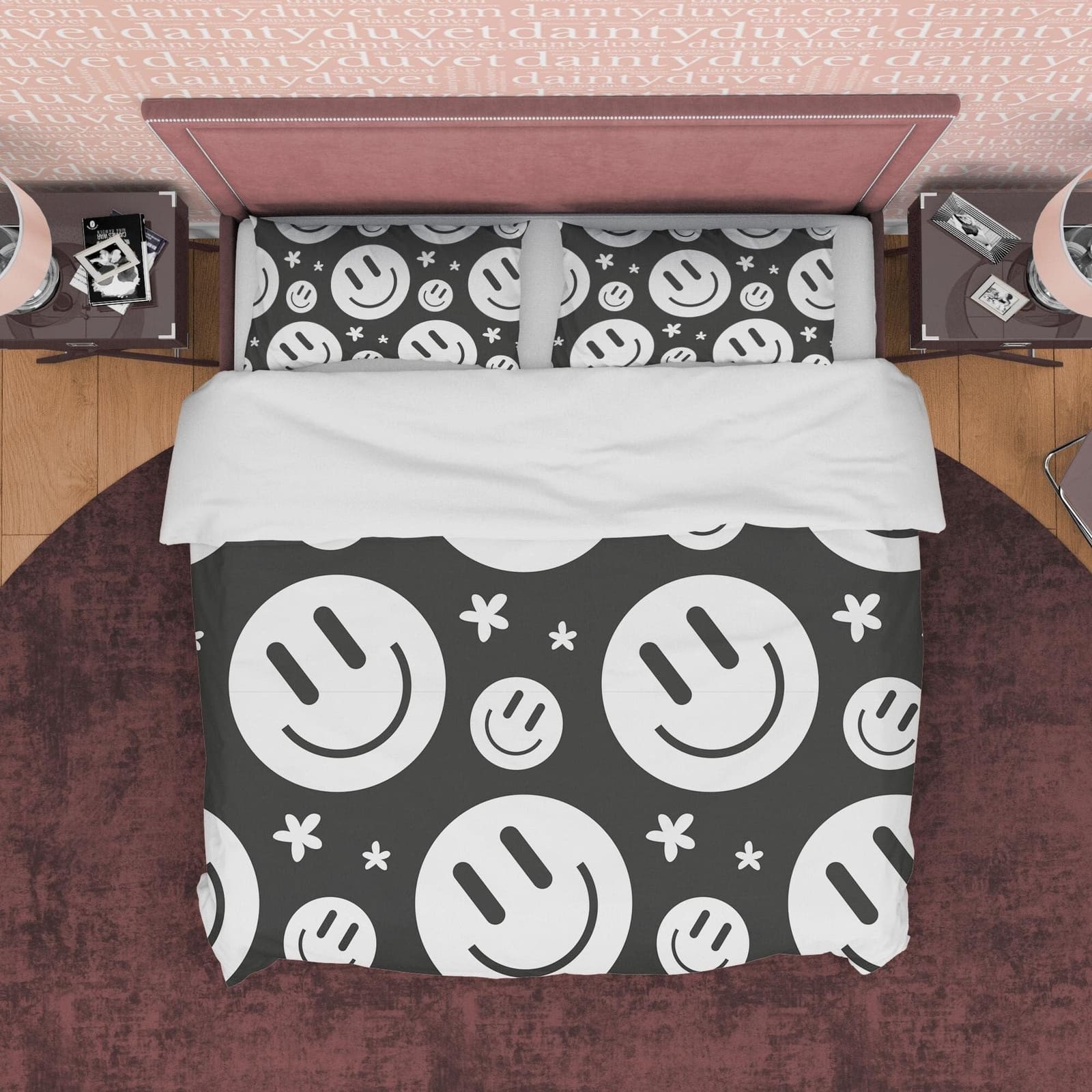Happy Face Black and White Duvet Cover Set, Smile Emoji Blanket Cover Retro Printed Bedding Set, 90s Nostalgia Quilt Cover…