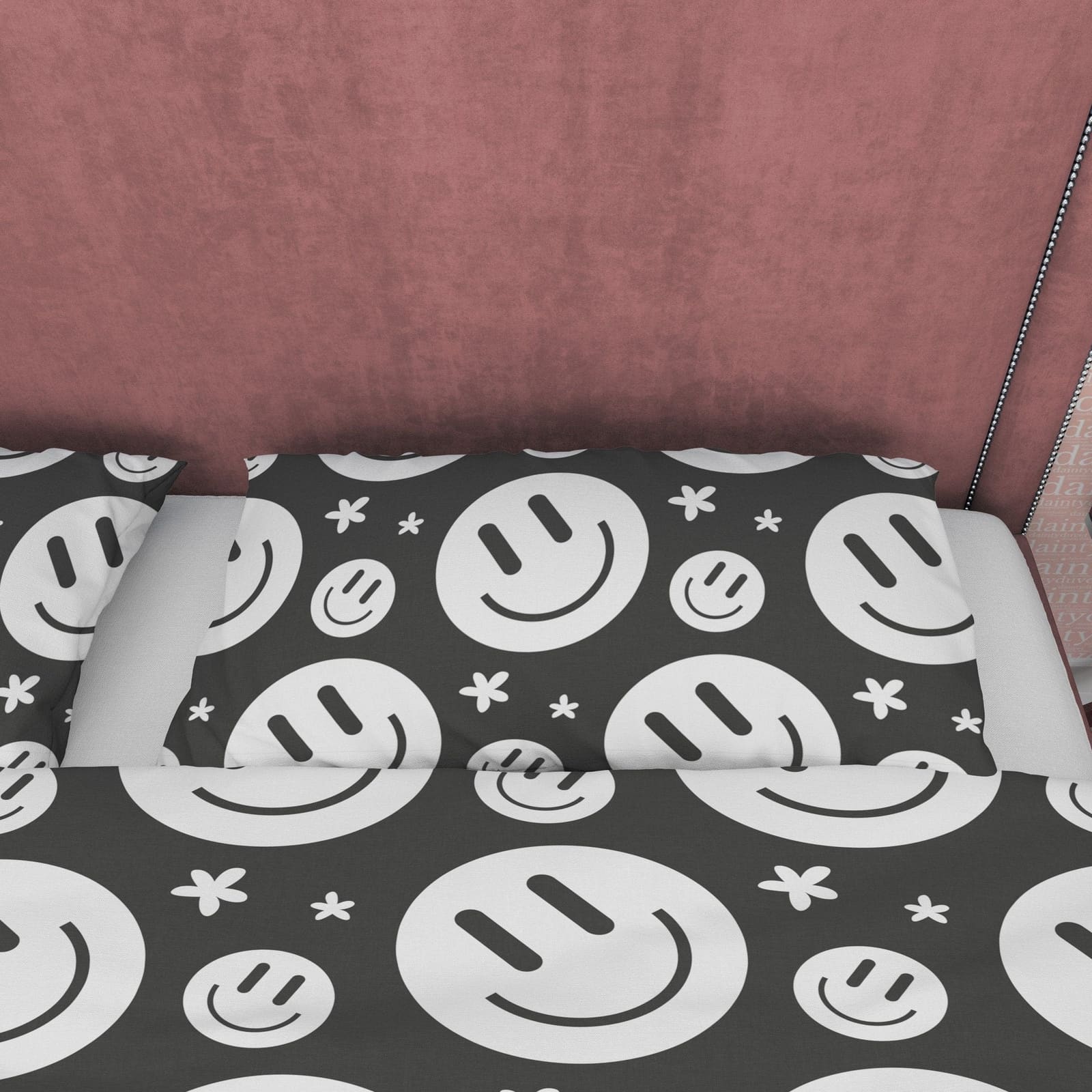 Happy Face Black and White Duvet Cover Set, Smile Emoji Blanket Cover Retro Printed Bedding Set, 90s Nostalgia Quilt Cover…