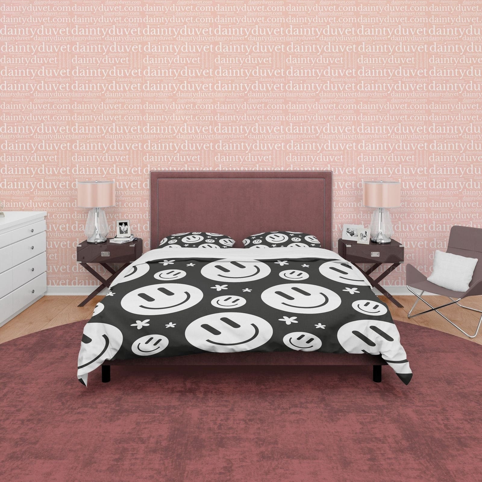 Happy Face Black and White Duvet Cover Set, Smile Emoji Blanket Cover Retro Printed Bedding Set, 90s Nostalgia Quilt Cover…