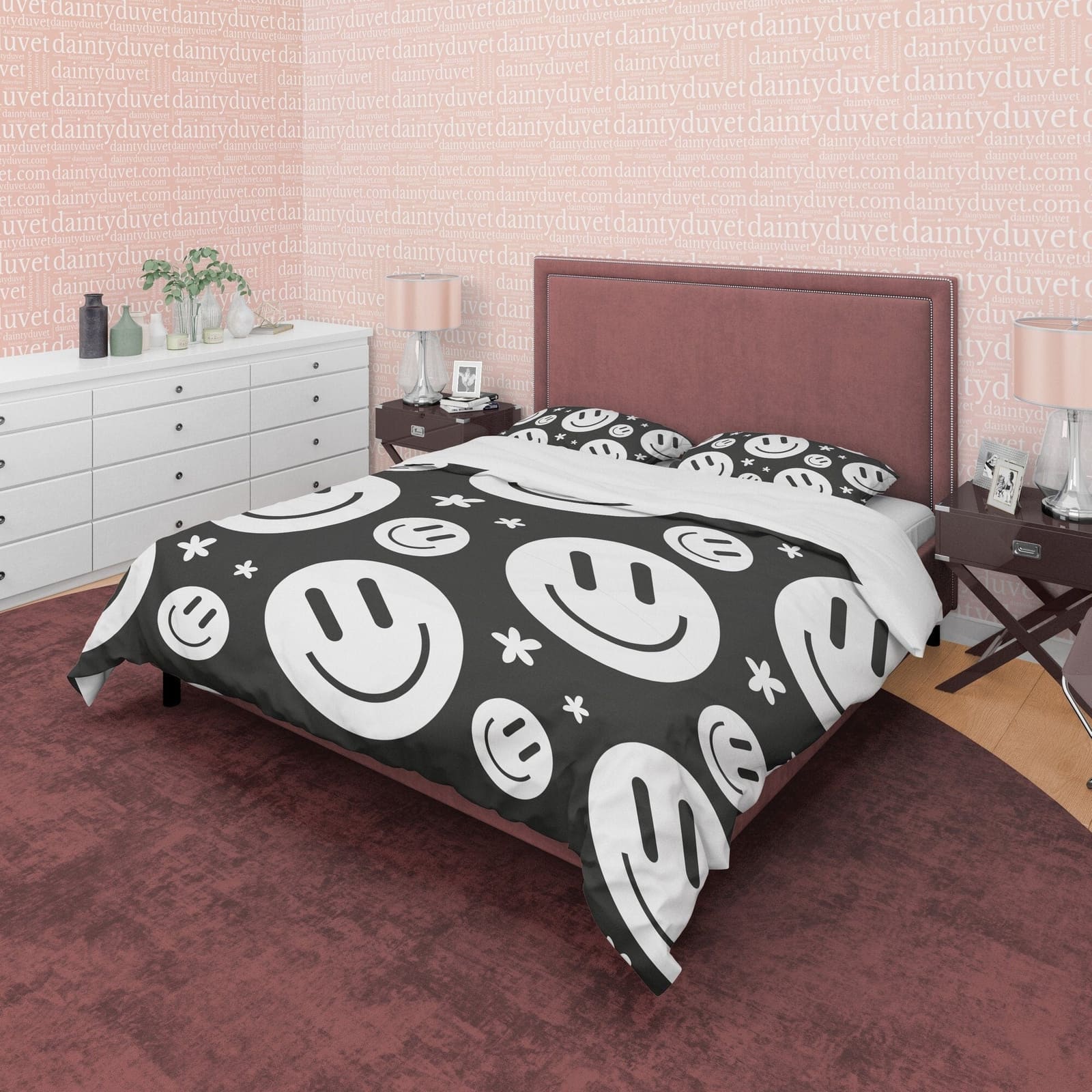 Happy Face Black and White Duvet Cover Set, Smile Emoji Blanket Cover Retro Printed Bedding Set, 90s Nostalgia Quilt Cover…