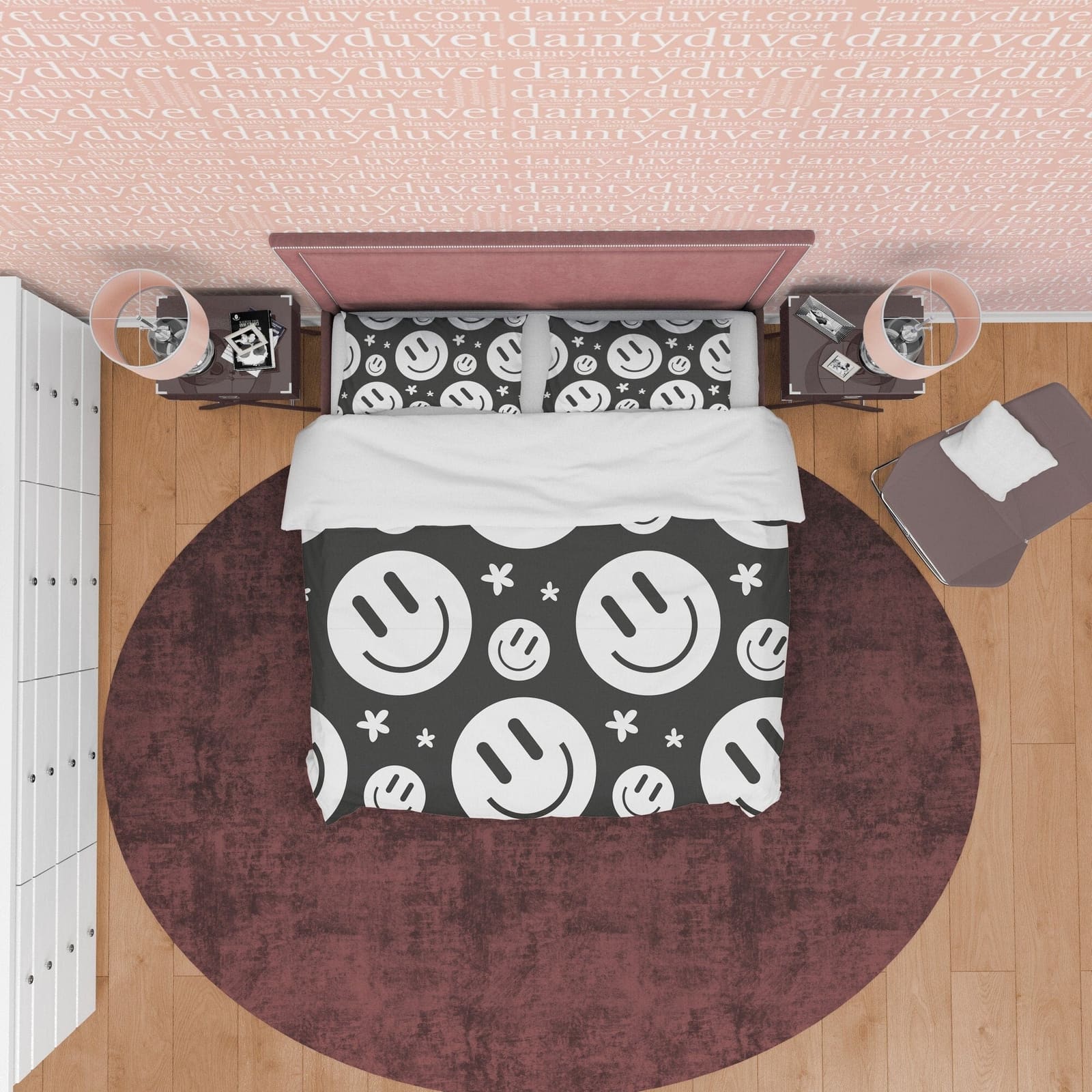 Happy Face Black and White Duvet Cover Set, Smile Emoji Blanket Cover Retro Printed Bedding Set, 90s Nostalgia Quilt Cover…