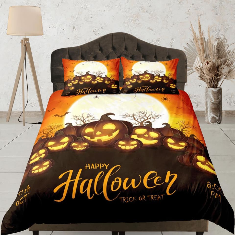 Happy Halloween bedding & pillowcase, gothic duvet cover, dorm bedding, halloween decor goth bedding, halloween gift, todd…