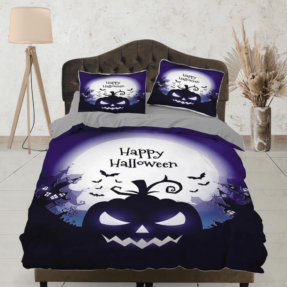 Happy halloween bedding & pillowcase, gothic duvet cover, dorm bedding, halloween decor scary pumpkin, halloween gift, tod…