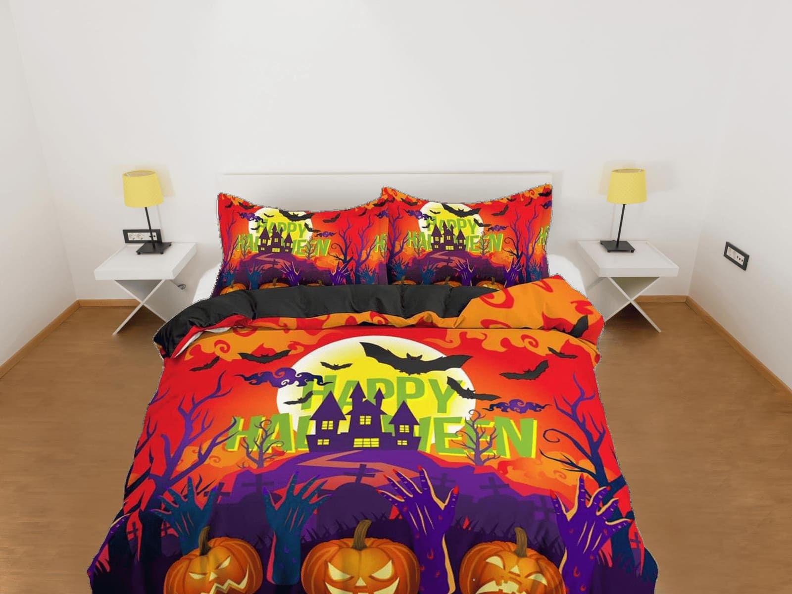 Happy halloween castle full size bedding & pillowcase, duvet cover set dorm bedding, halloween decor, nursery toddler bedd…